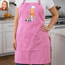 Bk Gift Kişiye Özel Karikatürlü Pembe Mutfak Önlüğü -4, Aşçı ve Şef Önlüğü, Ev Hediyesi