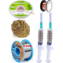 Smnr  Lehimleme Seti Havya Ucu Temizleme Teli Flux,lehim Emme Tel 1,5mm ve Lehim Teli Soldering 40GR 0,5mm ST02
