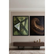 Safir Design Yeşil Geometrik ve Kahve Girdap Temalı 2li Çerçeveli Tablo Takımı