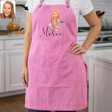 Bk Gift Kişiye Özel Karikatürlü Pembe Mutfak Önlüğü -5, Aşçı ve Şef Önlüğü, Ev Hediyesi