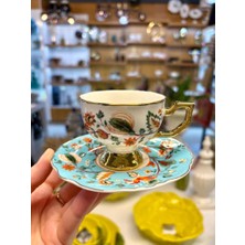 Kosova Evan Turkuaz Çiçekli Tek Kişilik Türk Kahvesi Fincanı