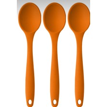 Feyza Design Turuncu Renk 3'lü Yanmaz Silikon Kaşık ve Spatula Seti