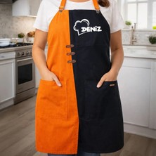 Bk Gift Kişiye Özel Isimli Turuncu & Siyah Mutfak Önlüğü -9, Aşçı ve Şef Önlüğü, Ev Hediyesi