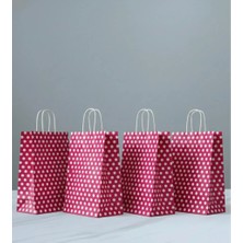Aybaş Kağıtçılık 1.kalite 18X24 cm ( 20 Adet ) Pembe Renk Beyaz Benekli Kraft Kağıt Çanta,hediye Poşeti,hediye Paketi