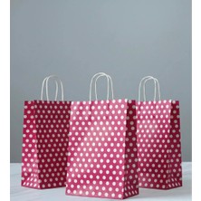 Aybaş Kağıtçılık 1.kalite 18X24 cm ( 15 Adet ) Pembe Renk Beyaz Benekli Kraft Kağıt Çanta,hediye Poşeti,hediye Paketi