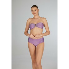 Estiva Kadın Parlak Lila Yüksek Bel Britli Aksesuarlı Straplez Bikini Takımı