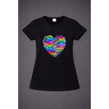 Dıgıl Kids Kalp Motifli Pullu Kız Çocuk T-Shirt