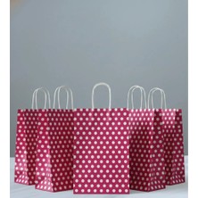 Aybaş Kağıtçılık 1.kalite 18X24 cm ( 10 Adet ) Pembe Renk Beyaz Benekli Kraft Kağıt Çanta,hediye Poşeti,hediye Paketi