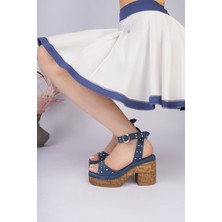 Sy Leather Grace Model Hakiki Deri Çakma Trop Detaylı Bilekten Dolama Platform Kalın Topuklu Sandalet