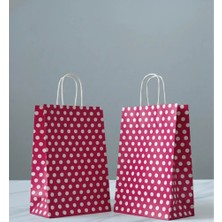 Aybaş Kağıtçılık 1.kalite 18X24 cm ( 5 Adet ) Pembe Renk Beyaz Benekli Kraft Kağıt Çanta,hediye Poşeti,hediye Paketi