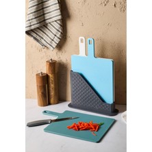 Feyza Design Çok Renkli 4 Parça Standlı Kesme Tahtası Seti, Pratik ve Şık Kullanım