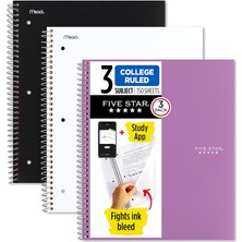 Skygo Star Spiral Not Defteri, 3'lü Paket, 3 Temalı, Kolej Çizgili Kağıt, 27,9 x 21,6 Cm, 150 Yaprak, Siyah, Beyaz ve Kırmızı (820192)