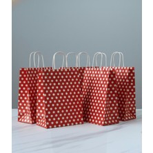 Aybaş Kağıtçılık 1.kalite 18X24 cm (25 Adet) Kırmızı Renk Beyaz Benekli Kraft Kağıt Çanta,hediye Poşeti,hediye Paketi