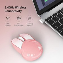 Skygo Mofii Mouse Renkli Tavşan Tasarım Kablosuz Sessiz Bilgisayar Notebook Laptop Için Fare USB Receiver Mouse Tak Çalıştır 9.2cm x 6cm (Pembe)