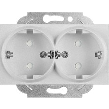 Skygo / Metalik Beyaz Ikili Topraklı Priz Çarpma Karşıtı Mekanizma ve Kapak Vakumlu Paket