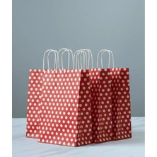 Aybaş Kağıtçılık 1.kalite 18X24 cm (20 Adet) Kırmızı Renk Beyaz Benekli Kraft Kağıt Çanta,hediye Poşeti,hediye Paketi