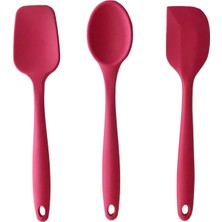 Feyza Design Büyük Boy Kırmızı Yanmaz Silikon Kaşık ve Spatula Seti