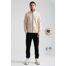 Bej  Erkek Luxe Eşofman Takımı Rahat Kalıp Manşetli Minimal Logo L