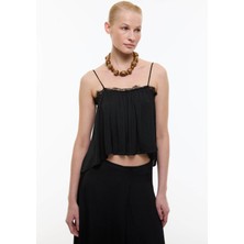 ROMAN Dantel Detaylı Ince Askılı Bluz Siyah YY013009_001