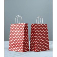 Aybaş Kağıtçılık 1.kalite 18X24 cm (5 Adet) Kırmızı Renk Beyaz Benekli Kraft Kağıt Çanta,hediye Poşeti,hediye Paketi