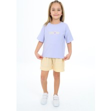 Toontoy Kız Çocuk 2'li Takım Baskılı Bisiklet Yaka T-Shirt & Beli Lastikli Şort