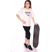 Toontoy Kız Çocuk 2'li Takım Baskılı Yuvarlak Yaka T-Shirt & Beli Lastikli Crop Tayt