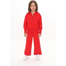 Toontoy Kız Çocuk 2'li Takım Kapüşonlu Fermuarlı Sweatshirt & Beli Lastikli Bol Paça Cepli Eşofman Altı - 2 Iplik