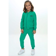 Toontoy Kız Çocuk 2'li Takım Baskılı Bisiklet Yaka Kolu Fırfırlı Sweatshirt & Beli Paçası Lastikli Cepli Jogger Eşofman Altı - 2 Iplik