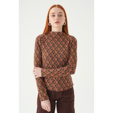 Rays Orange Desenli Dik Yaka Bluz 242143