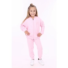 Toontoy Kız Çocuk 2'li Takım Kolej Yaka Fermuarlı Cepli Sweatshirt & Beli Paçası Ribanalı Cepli Jogger Eşofman Altı - 2 Iplik
