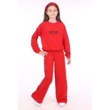 Toontoy Kız Çocuk 2'li Takım Baskılı Bisiklet Yaka Sweatshirt & Beli Lastikli Bol Paça Eşofman Altı - 2 Iplik