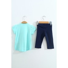 Toontoy Kız Çocuk 2'li Takım Baskılı Bisiklet Yaka T-Shirt & Beli Lastikli Kapri Şort