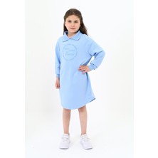 Toontoy Kız Çocuk Baskılı Oversize Polo Yaka Uzun Kollu Elbise