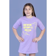 Toontoy Kız Çocuk Baskılı Relax Fit Bisiklet Yaka Kısa Kollu Elbise -