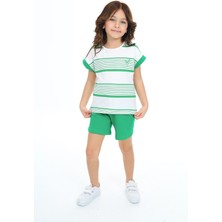 Toontoy Kız Çocuk 2'li Takım Baskılı Bisiklet Yaka T-Shirt & Beli Lastikli Cepli Şort