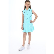 Toontoy Kız Çocuk Baskılı Regular Fit Polo Yaka Düğmeli Kolsuz Elbise