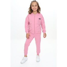 Toontoy Kız Çocuk 2'li Takım Baskılı Bisiklet Yaka Kolu Fırfırlı Sweatshirt & Beli Paçası Lastikli Cepli Jogger Eşofman Altı - 2 Iplik