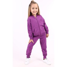 Toontoy Kız Çocuk 2'li Takım Kolej Yaka Fermuarlı Cepli Sweatshirt & Beli Paçası Ribanalı Cepli Jogger Eşofman Altı - 2 Iplik