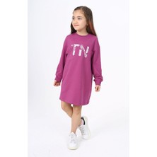 Toontoy Kız Çocuk Baskılı Relax Fit Bisiklet Yaka Uzun Kollu Elbise -
