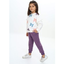 Toontoy Kız Çocuk 2'li Takım Baskılı Bisiklet Yaka Sweatshirt & Beli Lastikli Cepli Bol Paça Eşofman Altı - 2 Iplik