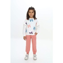 Toontoy Kız Çocuk 2'li Takım Baskılı Bisiklet Yaka Sweatshirt & Beli Lastikli Cepli Bol Paça Eşofman Altı - 2 Iplik