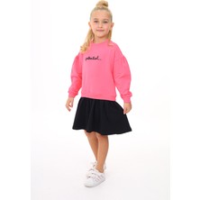 Toontoy Kız Çocuk Baskılı Relax Fit Bisiklet Yaka Uzun Kollu Elbise - Renk Bloklu - TK24346