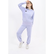 Toontoy Kız Çocuk 2'li Takım Baskılı Kapüşonlu Sweatshirt & Beli Paçası Ribanalı Cepli Jogger Eşofman Altı - TK22914