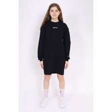 Toontoy Kız Çocuk Baskılı Oversize Bisiklet Yaka Uzun Kollu Elbise -