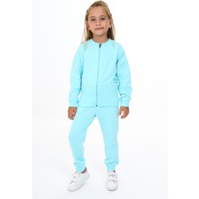 Toontoy Kız Çocuk 2'li Takım Baskılı Bisiklet Yaka Fermuarlı Ribanalı Sweatshirt & Beli Paçası Ribanalı Jogger Eşofman Altı - TK24218