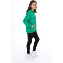 Toontoy Kız Çocuk 2'li Takım Baskılı Kapüşonlu Düşük Omuz Cepli Sweatshirt & Basic Düz Tayt