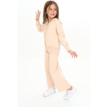 Toontoy Kız Çocuk 2'li Takım Kapüşonlu Fermuarlı Sweatshirt & Beli Lastikli Bol Paça Cepli Eşofman Altı - 2 Iplik