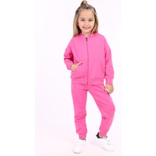 Toontoy Kız Çocuk 2'li Takım Kolej Yaka Fermuarlı Cepli Sweatshirt & Beli Paçası Ribanalı Cepli Jogger Eşofman Altı - 2 Iplik