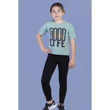 Toontoy Kız Çocuk 2'li Takım Baskılı Bisiklet Yaka T-Shirt & Basic Düz Tayt