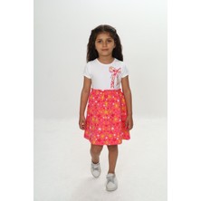 Toontoy Kız Çocuk Baskılı Relax Fit Bisiklet Yaka Kısa Kollu Elbise - Renk Bloklu